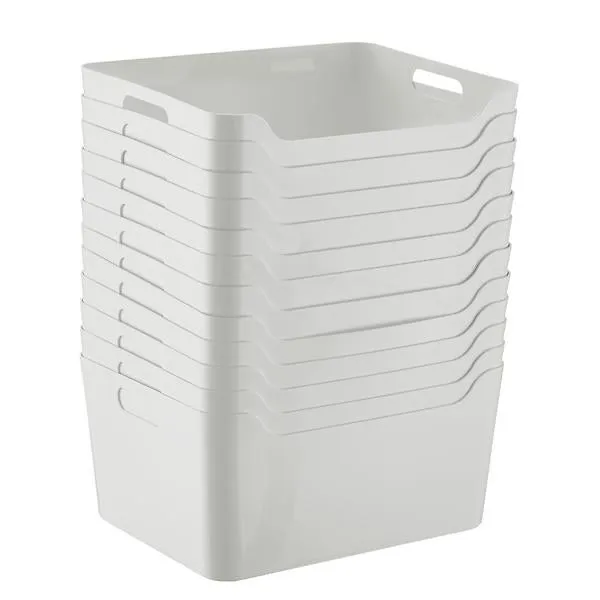 Case of 12 Large Plastic Storage Bin w/ Handles Light Grey