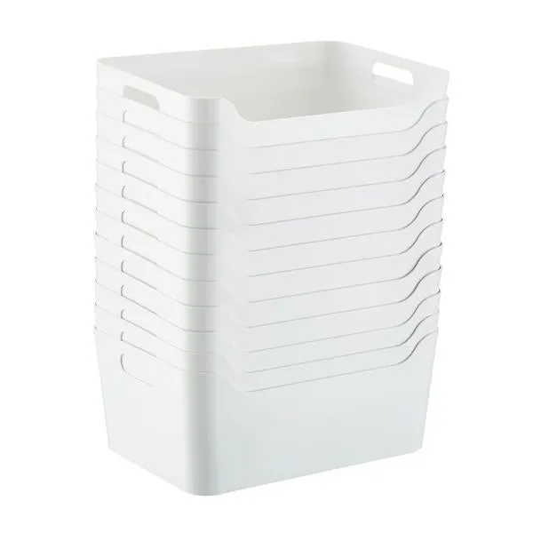 Case of 12 Medium Plastic Bins w/ Handles White