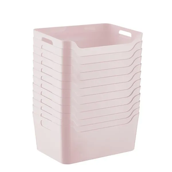 Case of 12 Medium Plastic Storage Bin w/ Handles Soft Pink