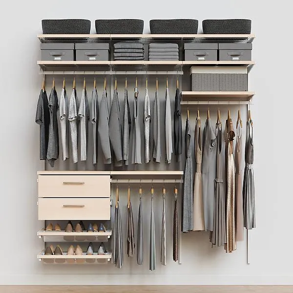 Décor+ by Elfa 6' Closet w/ Solid Drawers Mt White & Nat Birch