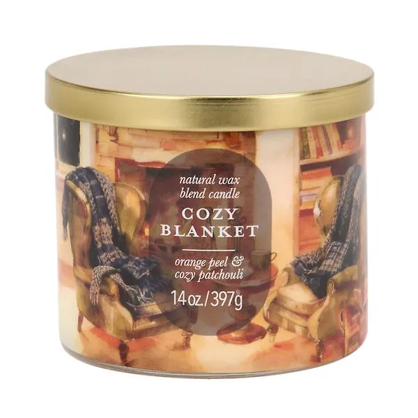 14OZ Candle Jar Cozy Blanket 3 Wick Multi