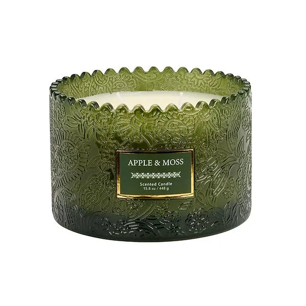 15.8OZ Candle Jar Glass Embossed Appl Navy