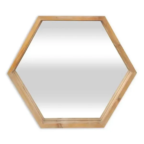 Wood Frame Hexagon Wall Mirror
