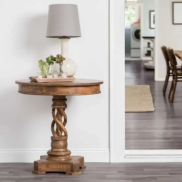 Wooden Twisted Base Barley Accent Table