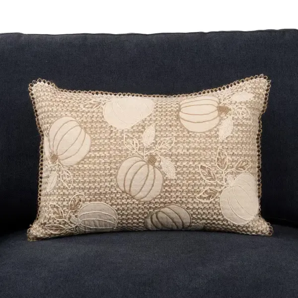 Woven Jute Pumpkin Lumbar Pillow