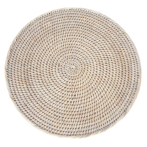 Artifacts Trading Company 14" Rattan Round Placemat Set White Wash Set of 4