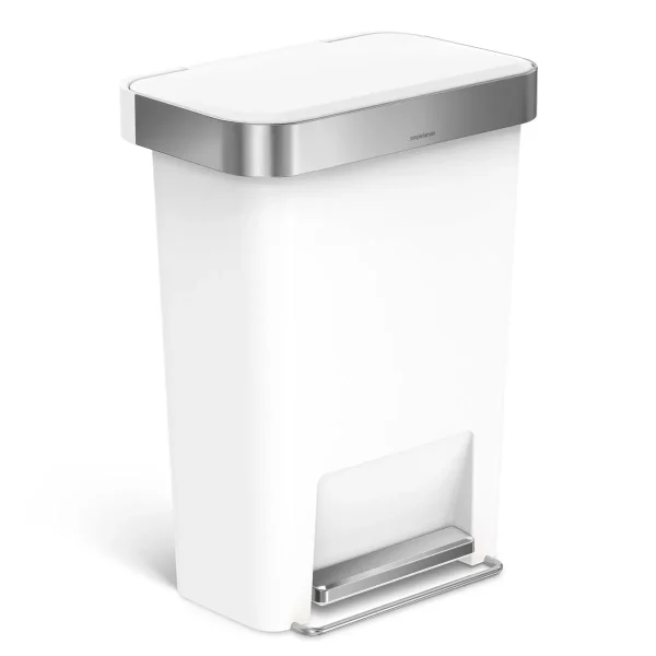 simplehuman 12 gal./45 ltr. Rectangular Plastic Step Can White