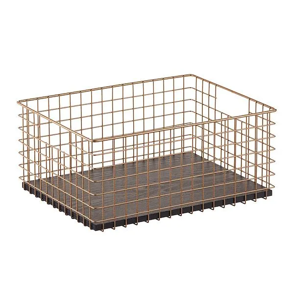 The Container Store Wide Maddox Wire Grid Bin Gold