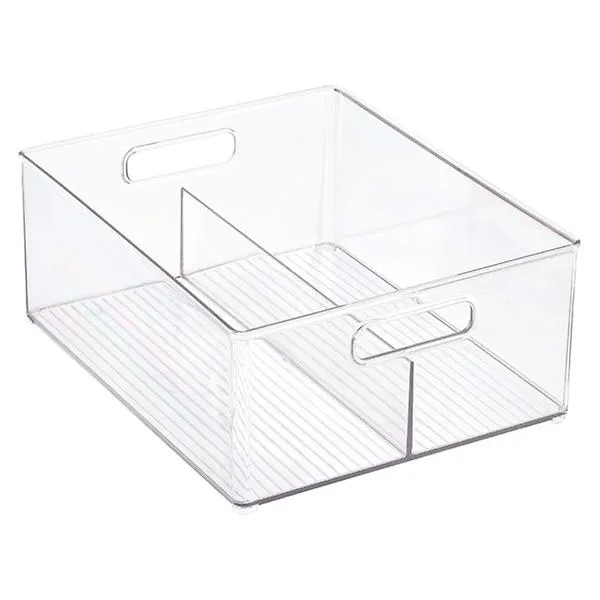iDesign Linus Deep Divided Stacking Bin Clear