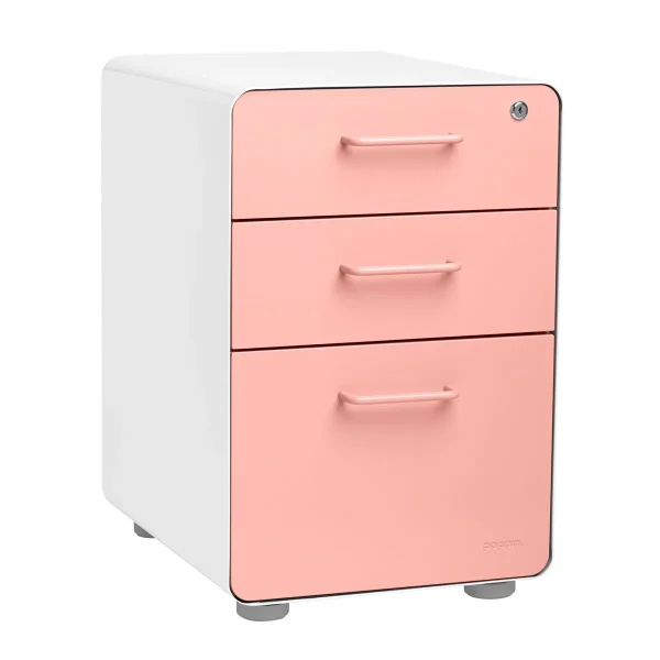 Poppin Blush 3-Drawer Stow Locking Filing Cabinet
